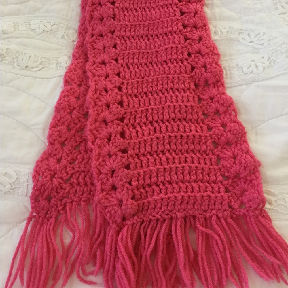 Pink Hand Crocheted Cotton Acrylic Yarn Scarf